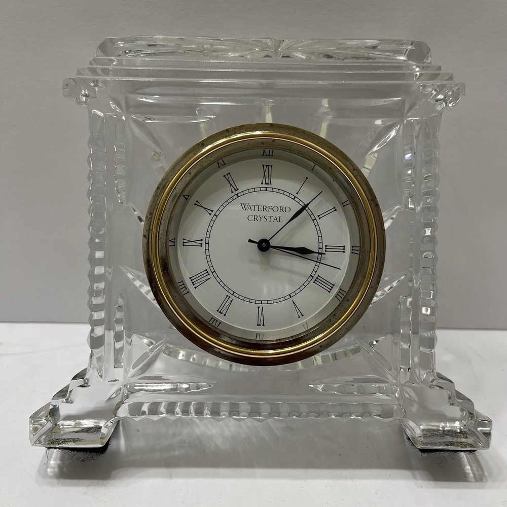 Vintage Waterford Crystal Coliseum Mantle Clock Irish Crystal Roman Numeral 5x6"